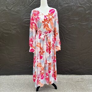 Tropical floral print summer vacation maxi dress lightweight flowy women’s 3X